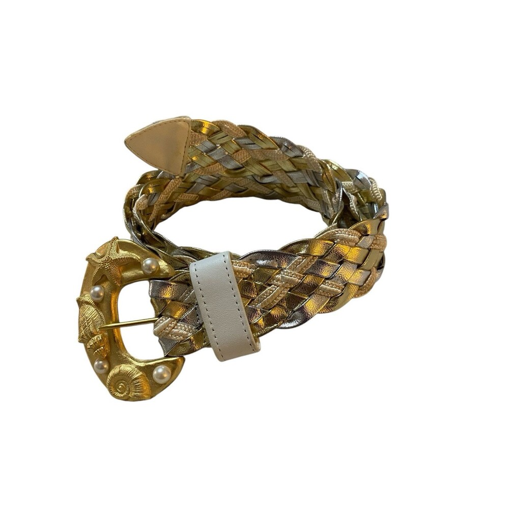 I.B. Diffusion Linda Waldorf Vintage Braided Metallic Seashell Statement Belt